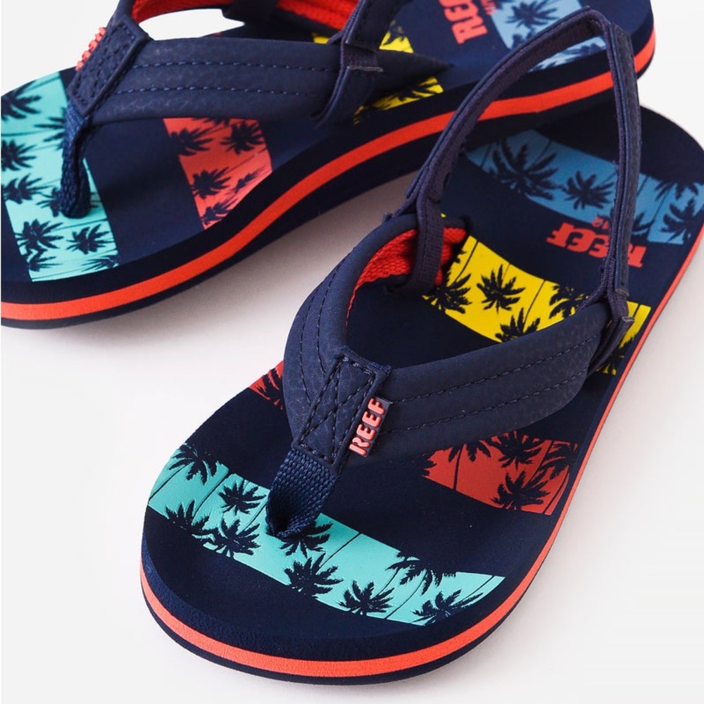 New Toddler REEF Kids Little Ahi Sandals in Palms Stripe